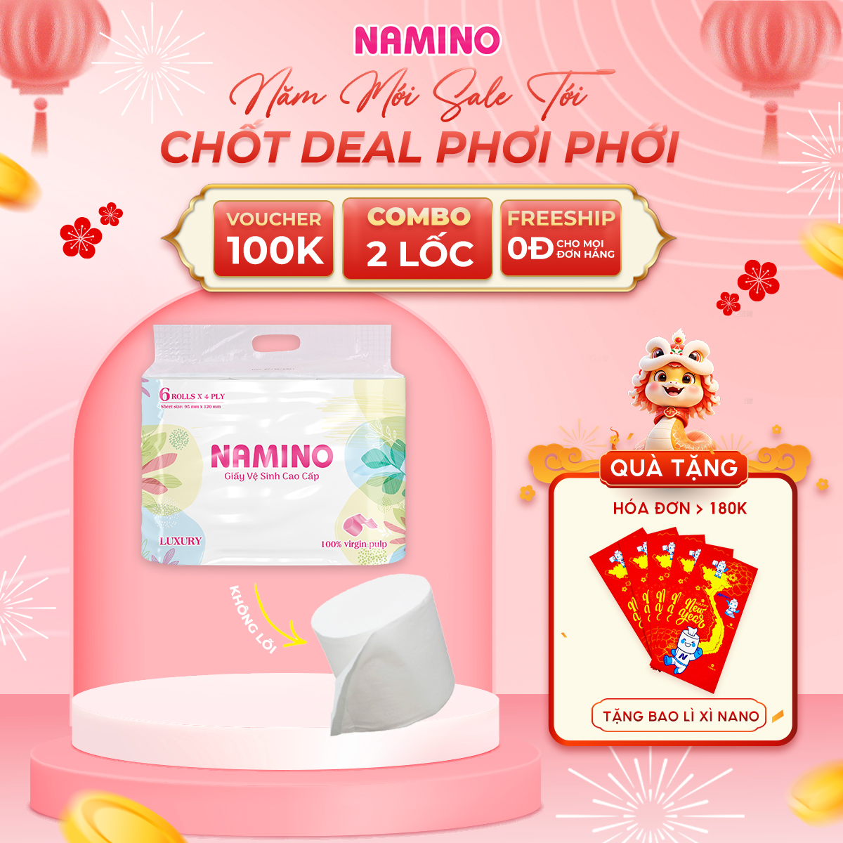 Giấy vệ sinh không lõi 6 cuộn